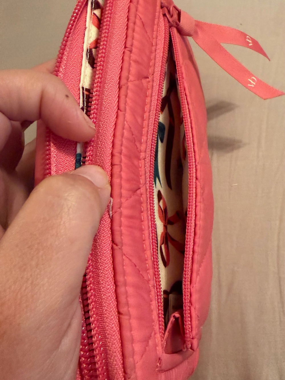 Vera Bradley Coral Quilted Zip Wristlet